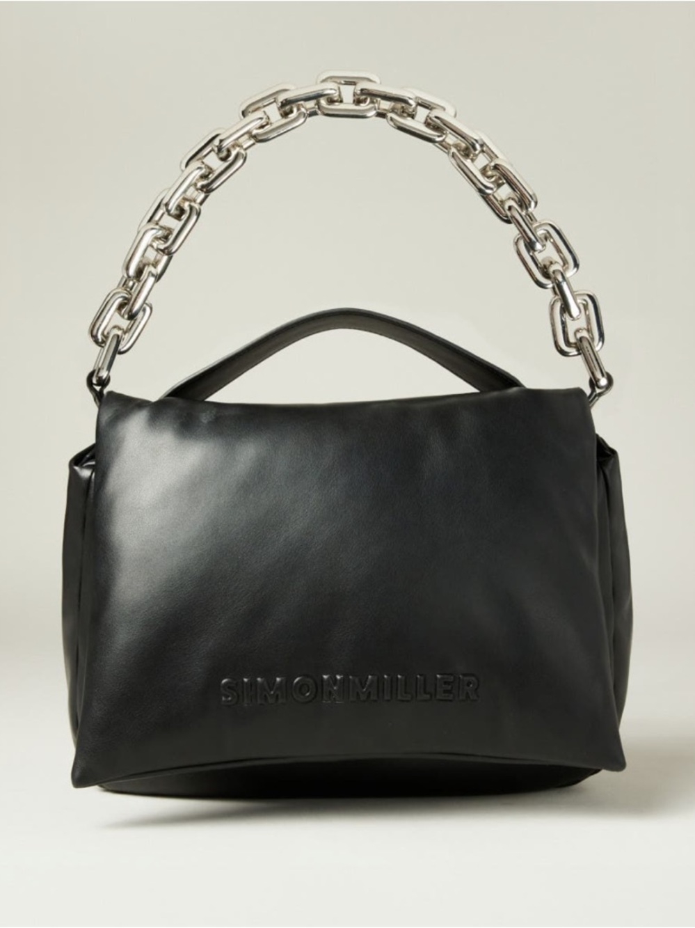 Linked Turnover Black Faux Leather Shoulder Bag